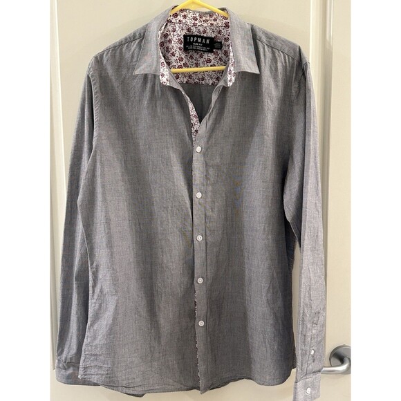 Men’s Light Blue Topman Slim Fit Button Down Long Sleeve Shirt Size Large - Picture 1 of 5